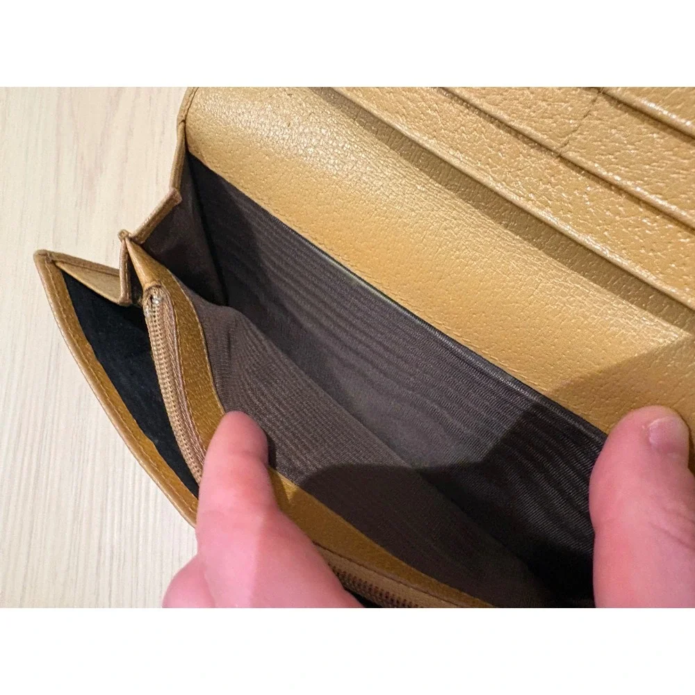 Gucci Mustard Yellow Pebbled Leather Bifold‎ Long Wallet Gold GG Logo